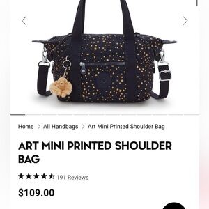 Kipling Art Mini Printed Shoulder Bag - Black with Gold Star Print